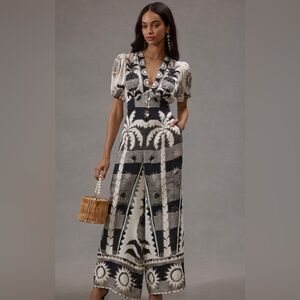 Farm Rio Puff-Sleeve Linen Jumpsuit
